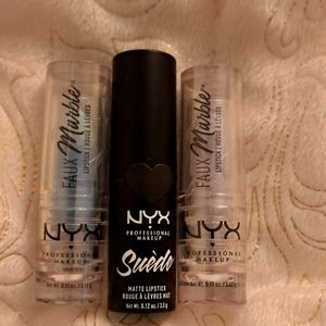3 NYX Faux Marble and Suede Lipsticks